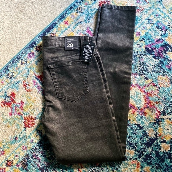 Joe’s New Gunmetal Leather Coated Jeans Wome’s Size 28 Mid Rise Skinny NWT - Picture 3 of 10